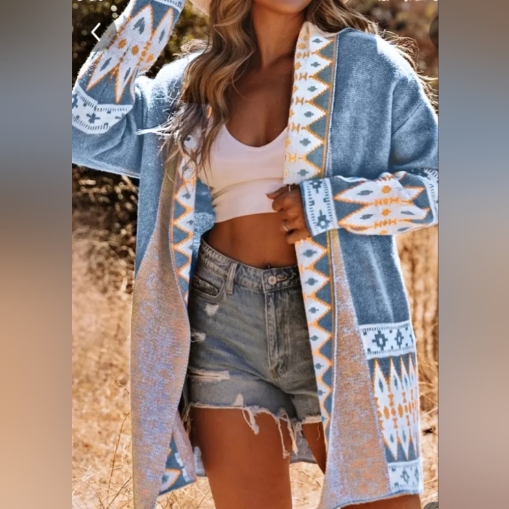 Gorgeous Fabulous Aztec Print Knit Cardigan, Vintage Long Sleeve Sweater… - Picture 6 of 6